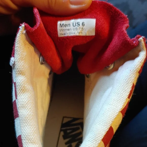 Vans Women's Red and Cream Checkered High-Top Sneakers - Picture 2 of 3
